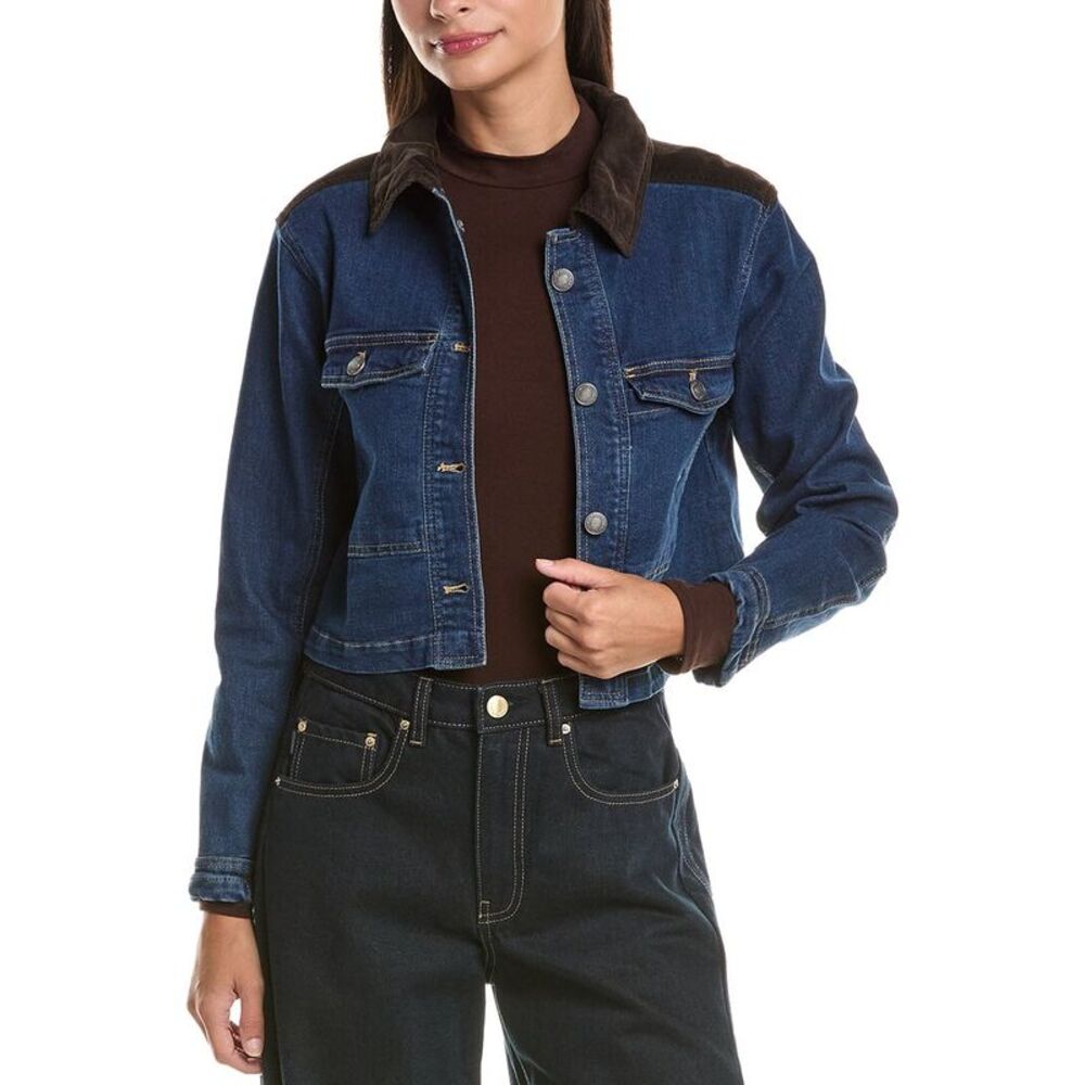 Current/Elliott Womens Cropped Denim Jacket, Blue